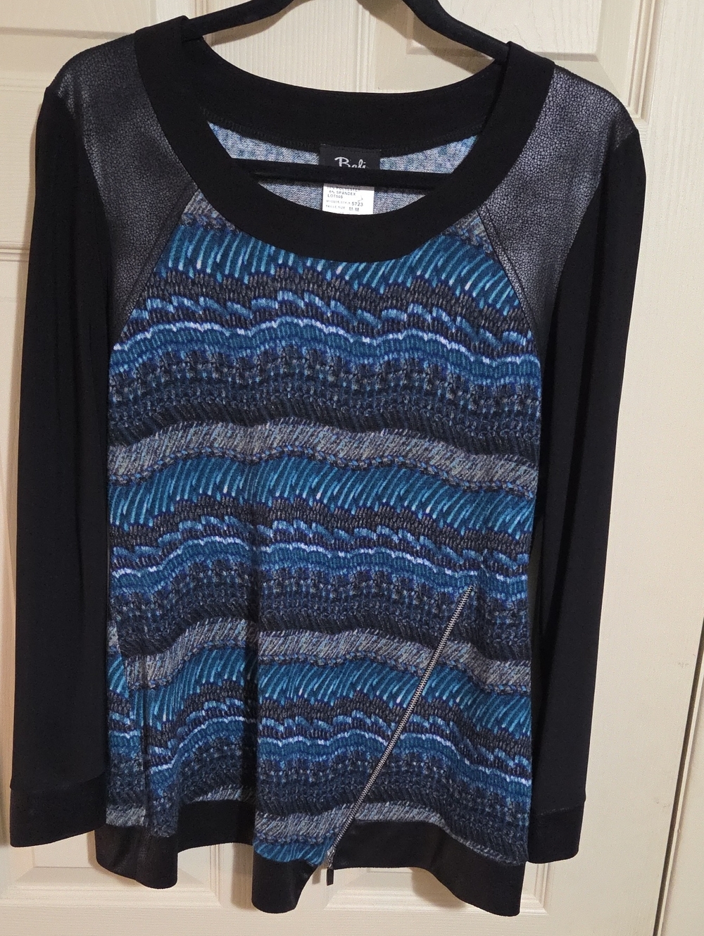 Bali Blue Heathered Knit Top with Black Trim